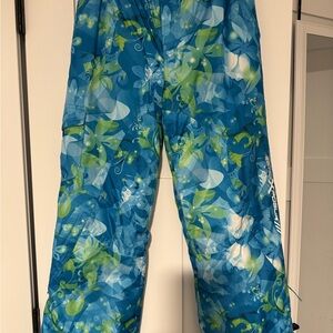 Floral Blue Green Kids Ski Pants